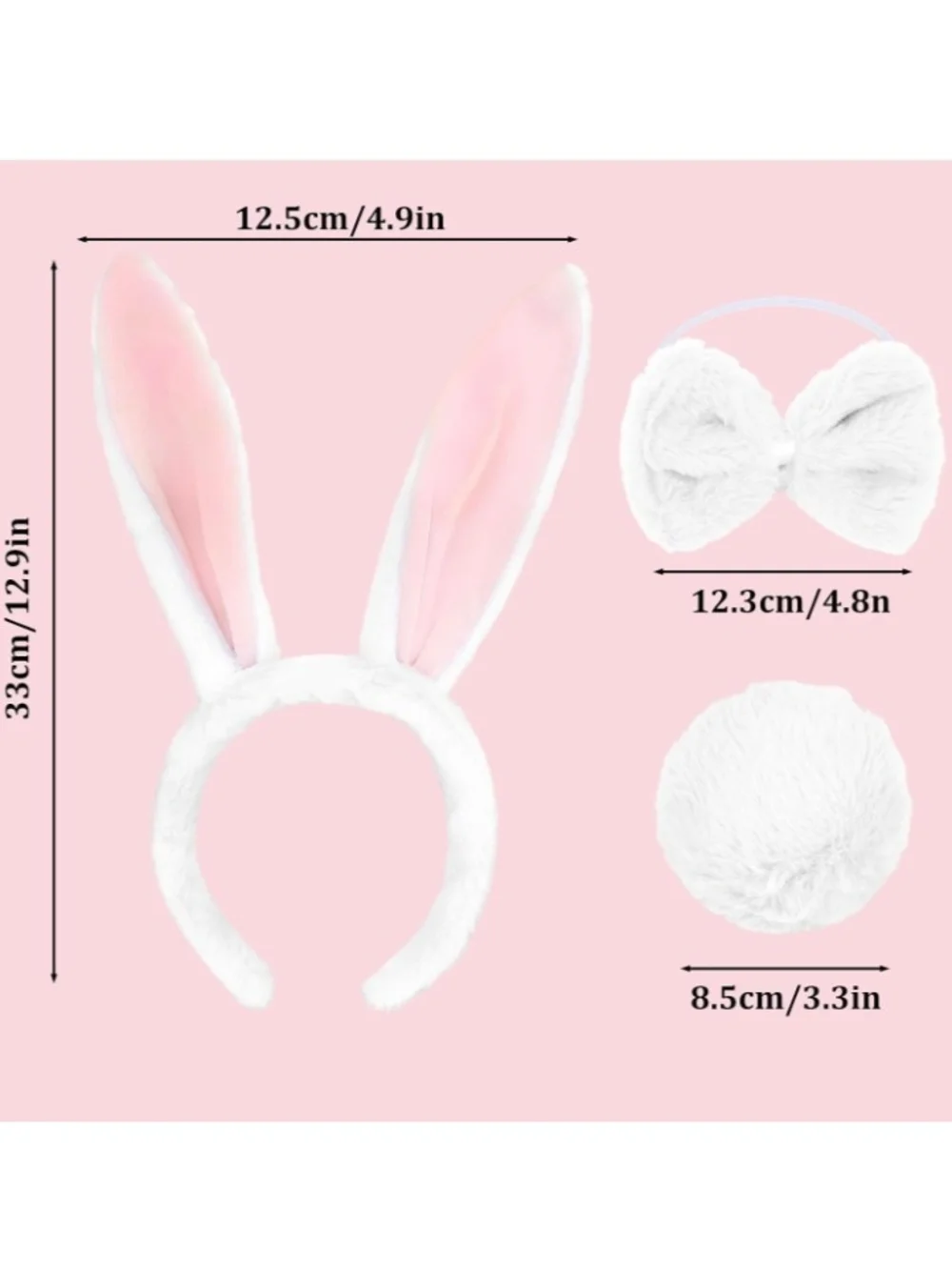 Kids Bunny Costume 4 Piece Set - White Tutu, Pink Ears, Bow Tie & Tail NWT